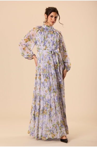Violetta Chiffon Maxi Dress in Lilac Print