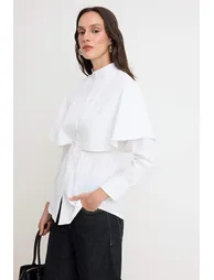 White Regular Terrycotton Plain Weave Top & Bottom Hijab Shirt - 1