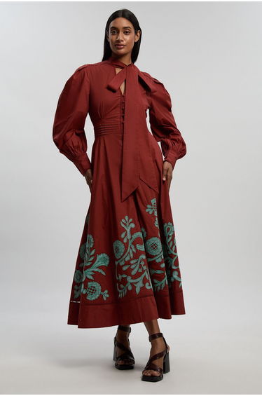 Cotton Border Cutwork Maxi Dress With Ladder Lace Trim