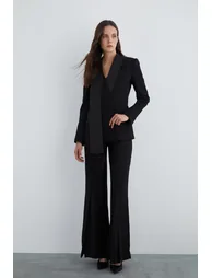 Furry Black blazer with Collar Detail - 1