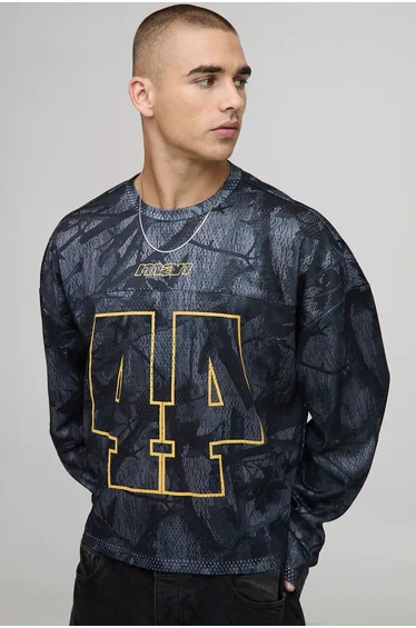 Oversized Shrunken Mesh Varsity Long Sleeve Hockey Top
