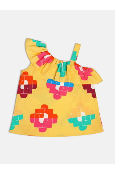 Girls Printed One-Shoulder Cotton Top