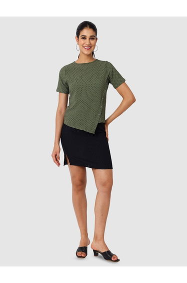 Women Green Textured Asymmetrical Top
