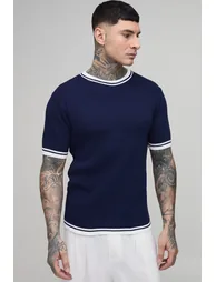 Tall Muscle Fit Cotton Blend Tipped Knitted T-Shirt