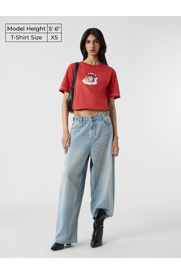 Red Teddy Embroidered Relaxed Fit T-Shirt