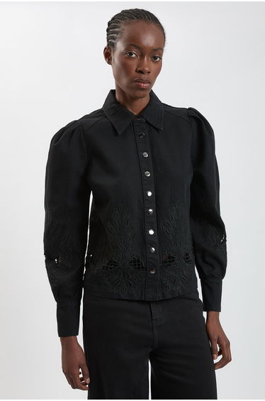 Denim Cut Out Collared Shirt