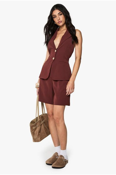 Tailored Woven Bermuda Shorts - mahogany