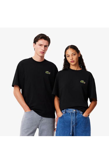 Men's Lacoste Loose-Fit Heavy Cotton Badge T-Shirt in Black