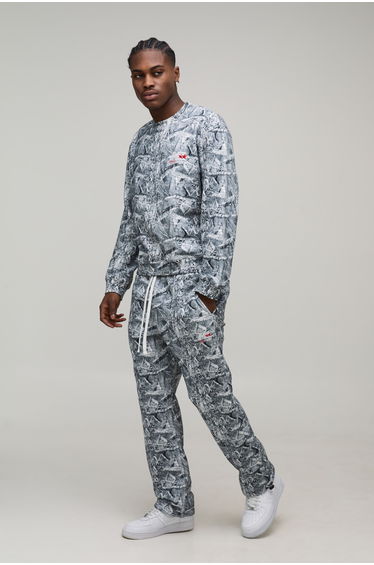 Oversized Boxy Camo Sweatshirt Tie Cuff Tracksuit - grey
