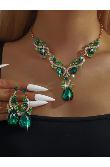 2-Piece Rhinestone Drop Embellished Necklace and Earrings Jewelry Set