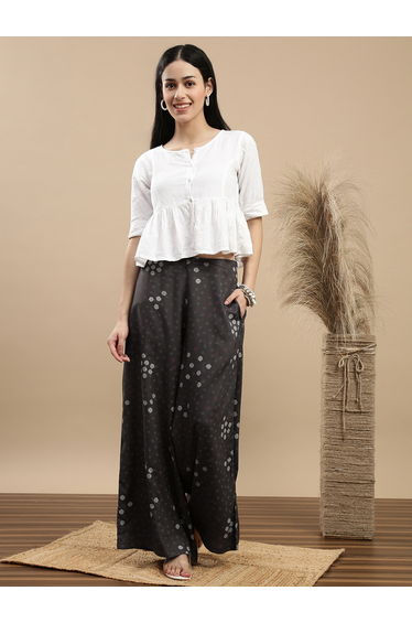 Charcoal Spot Print Wide Leg Pants