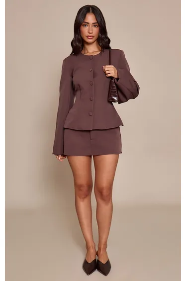 Petite Chocolate Woven Tailored Skort