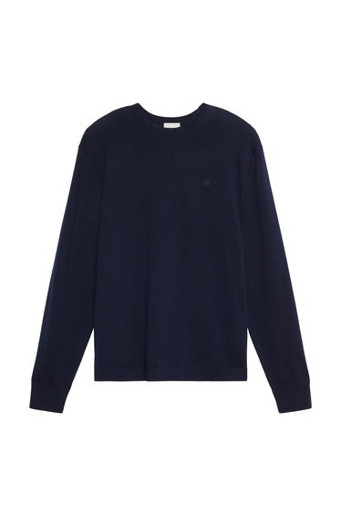Long Sleeved Merino Wool Crew Neck Jumper Blue