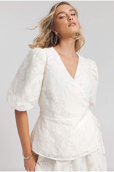Joanna Hope Textured Wrap Blouse