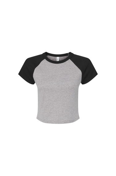 Bella + Canvas Womens/Ladies Heather Micro-Rib Babydoll Raglan Crop T-Shirt - Athletic Heather Grey/Black