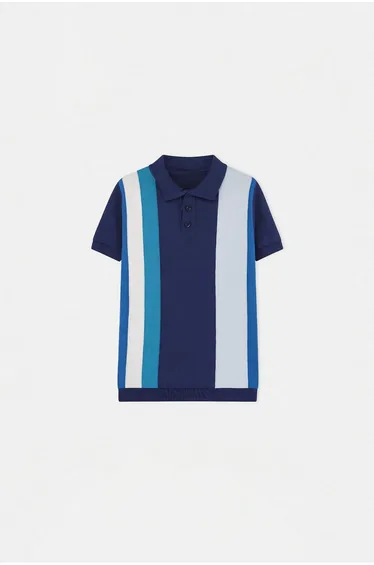 Blue Color Block Knitwear T-Shirt