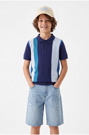 Blue Color Block Knitwear T-Shirt