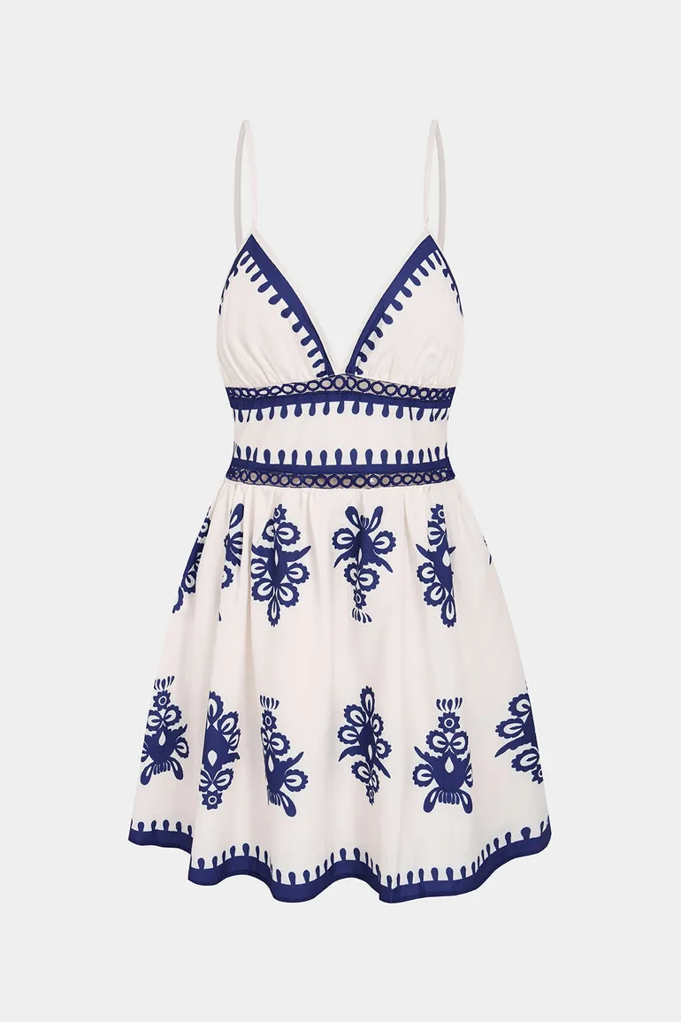 Contrast Floral Print V-Neck Cut Out Sleeveless Mini Dress - 1