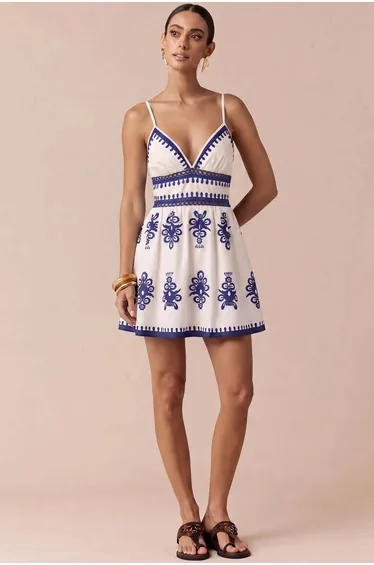 Contrast Floral Print V-Neck Cut Out Sleeveless Mini Dress