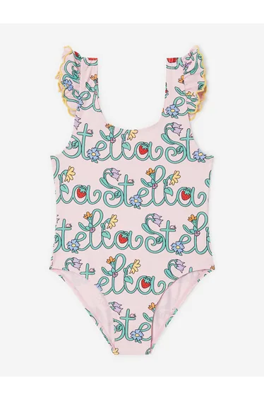 Stella McCartney Girls Flower Logo Swimsuit in Pink