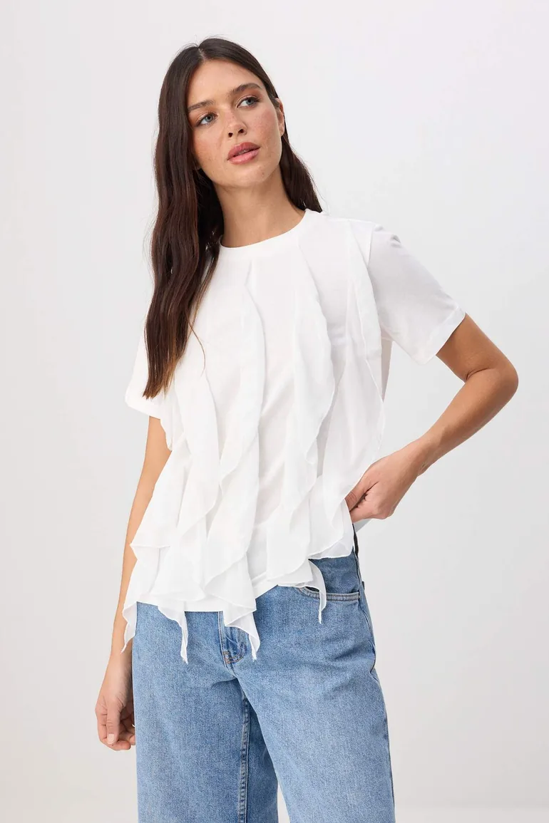 Ecru Plain Regular Crew Neck Standard Sleeve Short 100% Cotton Knitted T-Shirt