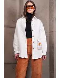 Women's White Pocket Detailed Quilted Shirt Jacket - 1