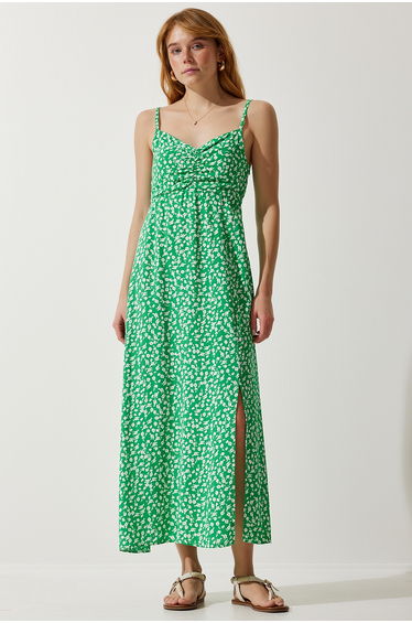 Happiness İStanbul Green Floral A-Line Midaxi Dress