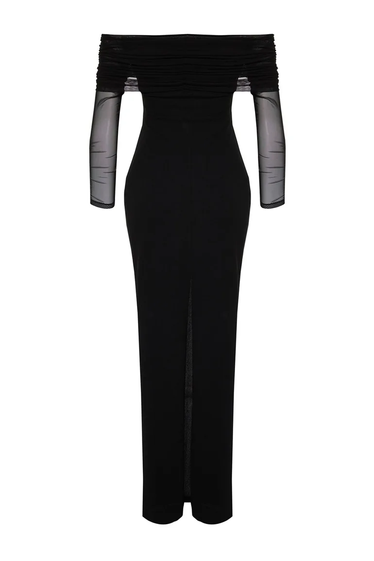 X Zeynep Tosun Black Knitted Long Evening Dress With Accessory Detail T - 7