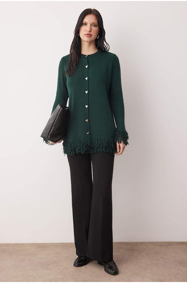 Emerald green plain double layer knitwear