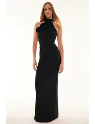 Black Rose Detailed Woven Long Elegant Evening Night Graduation Dress