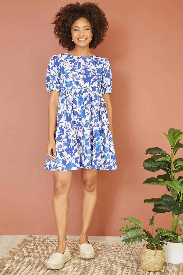 tunic skater dress Shop Mela Blue Leaf Print Tunic Skater Dress Online in Oman