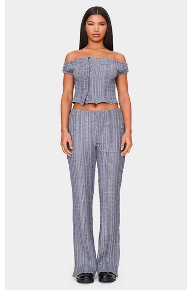 Charcoal Textured Asymmetric Off The Shoulder Button Long Top