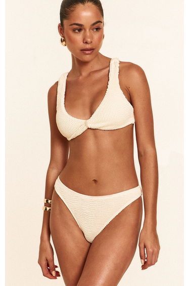 Cream Twist Front Crinkle Bikini Top