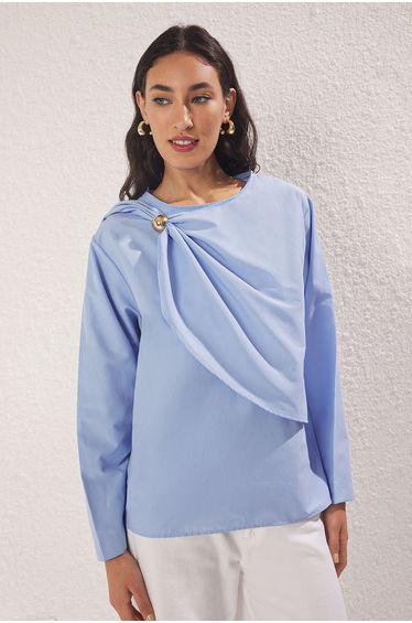 Blue Terrycotton Shawl Detailed Woven Tunic