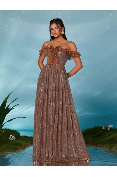 Leely Elegant Off The Shoulder Sleeveless Party Dress