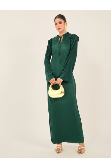 Textured Tie Up Neck Shift Maxi Dress