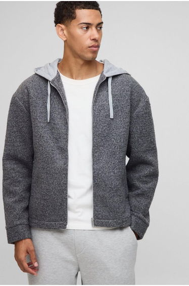 Oversized Hooded Brushed Overshirt - dark grey