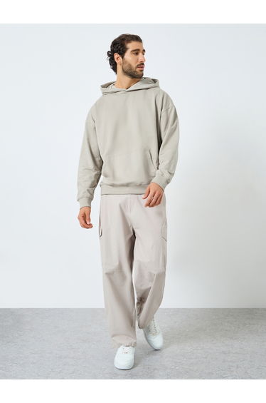 Khaki Printed Oversized Hoodie