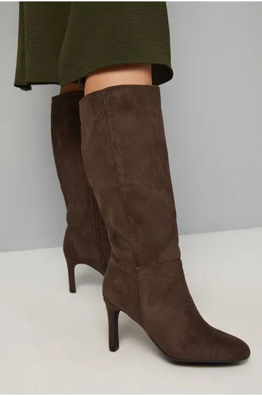 Faux Suede Round Toe High Ankle Boots