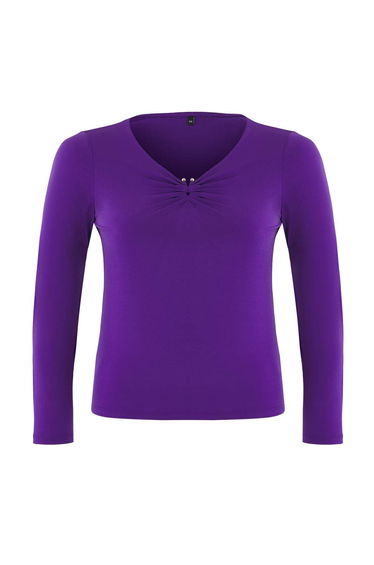 Purple V-Neck Sandy Knitted Blouse