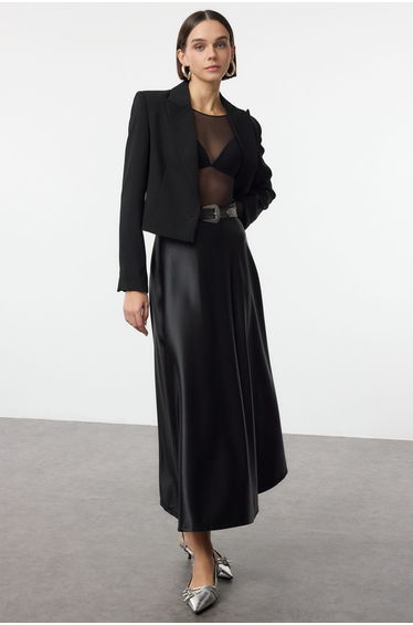 Black A Line/Flare Cut Midaxi Skirt