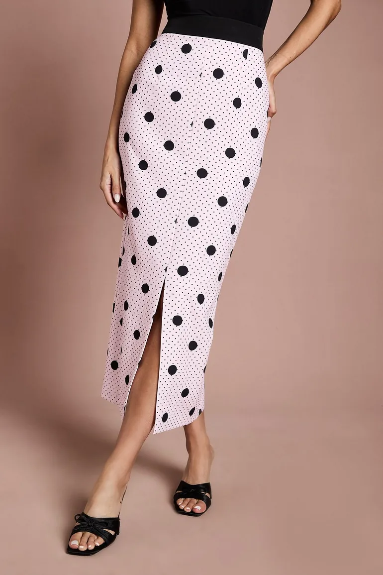 Lisa Tan Printed Contrast Waistband Pencil Skirt - 1