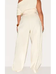 Shape Cream Linen Highwaisted Pleated Wide Leg Trousers - 2