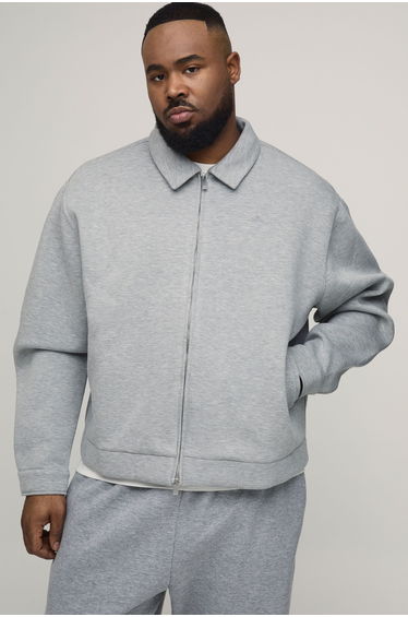 Plus Oversized Boxy Scuba Marl Harrington Jacket - grey marl