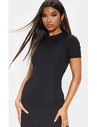 فستان ميدي مضلع بياقة دائرية - أسود - 4