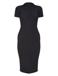 فستان ميدي مضلع بياقة دائرية - أسود - 2