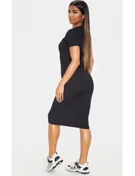 فستان ميدي مضلع بياقة دائرية - أسود - 1