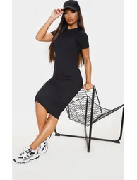 فستان ميدي مضلع بياقة دائرية - أسود - 3