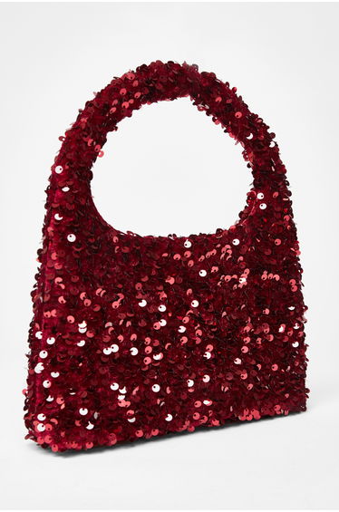 Burgundy Sequin Top Handle Bag