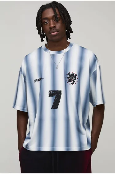 Oversized Boxy Stripe Spray Wash Graphic T-Shirt - white